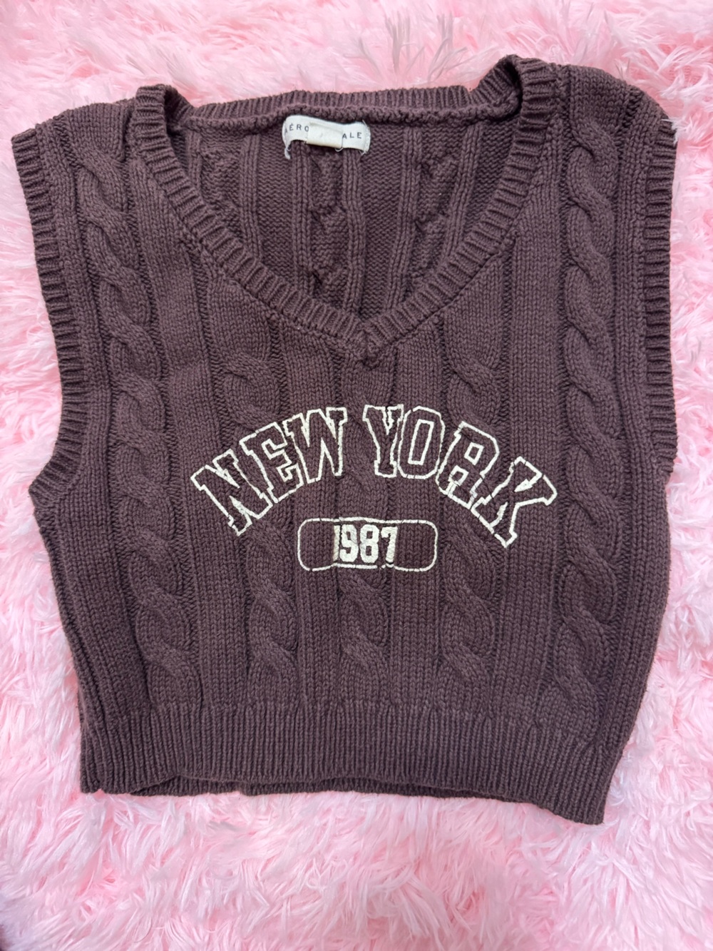 Aeropostale Brown Cable Knit Sweater Vest